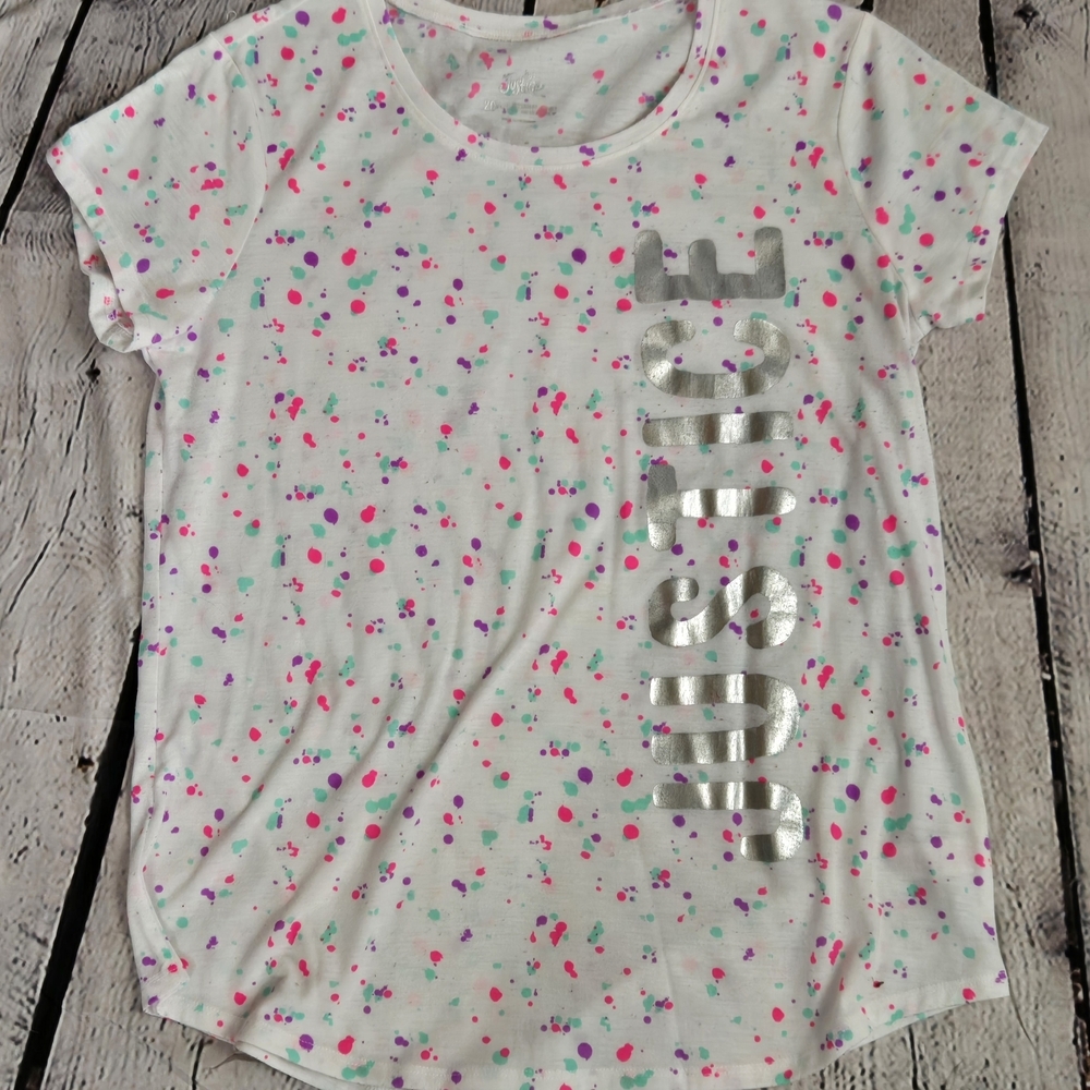 Justice White and Multicolor Graphic Tee Plus Size Girls